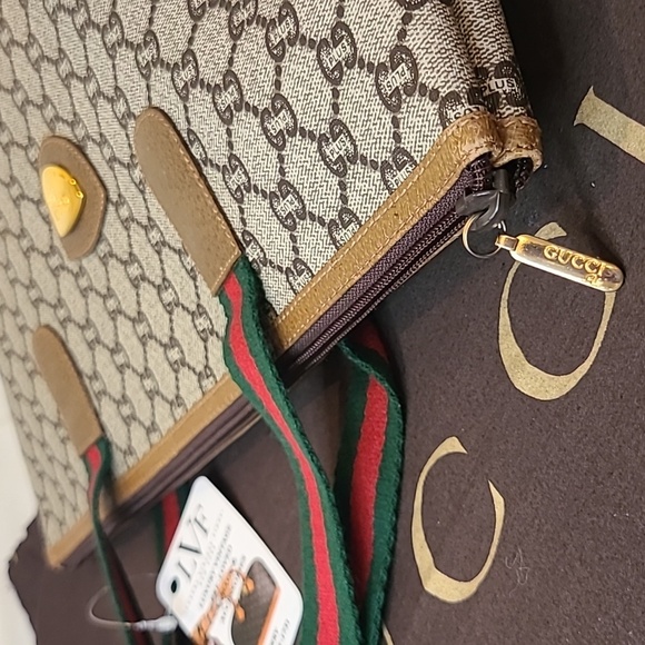 GUCCI PLUS VINTAGE 70'S ZIPPER TOP TOTE/COATED CANVAS/WEB SHERRY/EXCELLENT COND - Picture 16 of 17